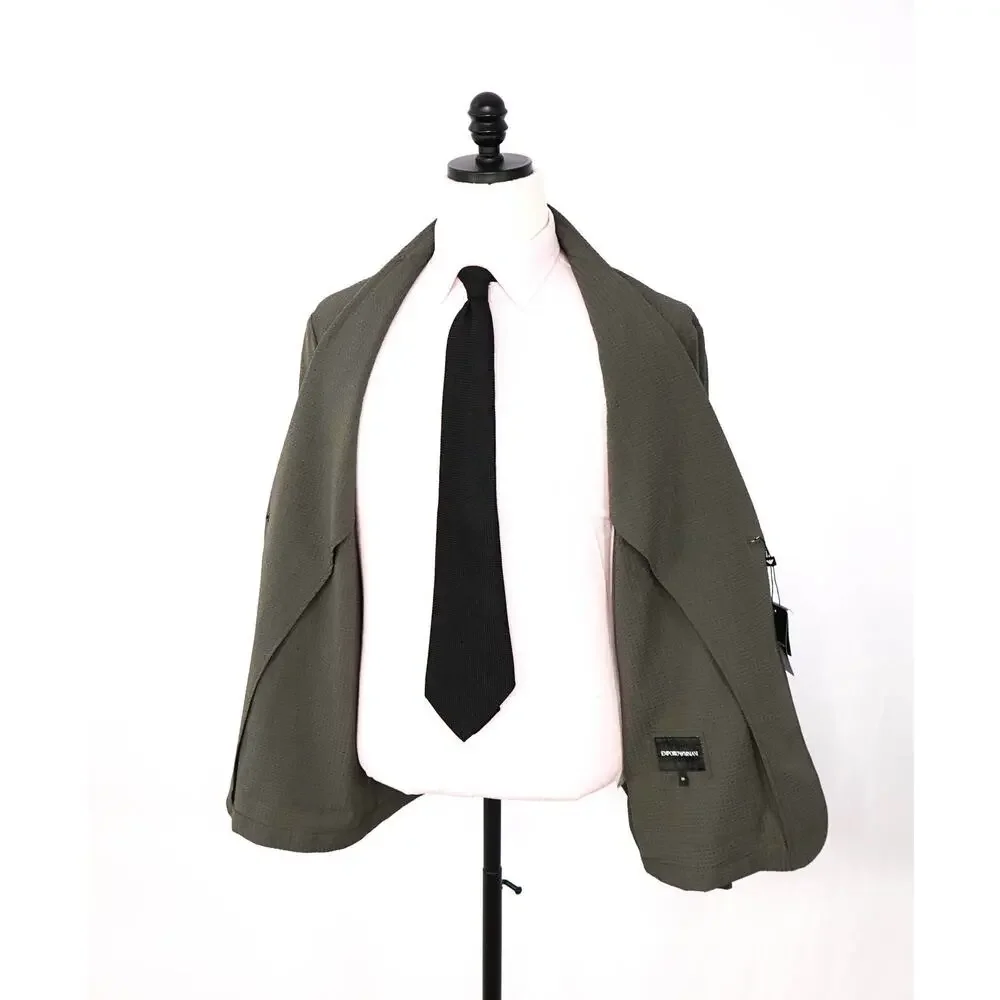$895 EMPORIO ARMANI - Dark Green Seersucker Blazer - 40